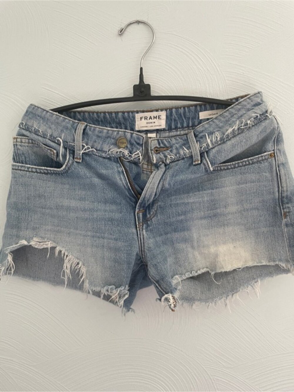 Frame Denim Light Wash Distressed Cutoff Shorts